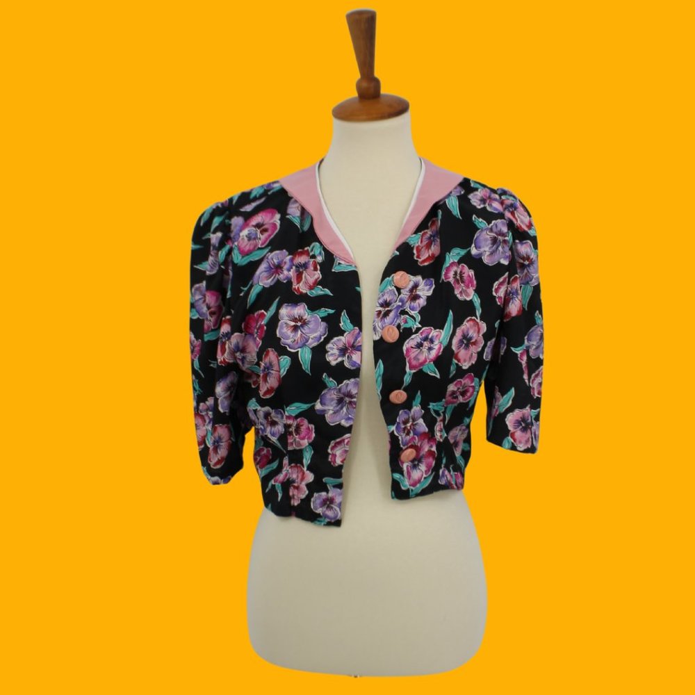 Vintage Floral 3/4 Sleeve 80s Cover Jacket S